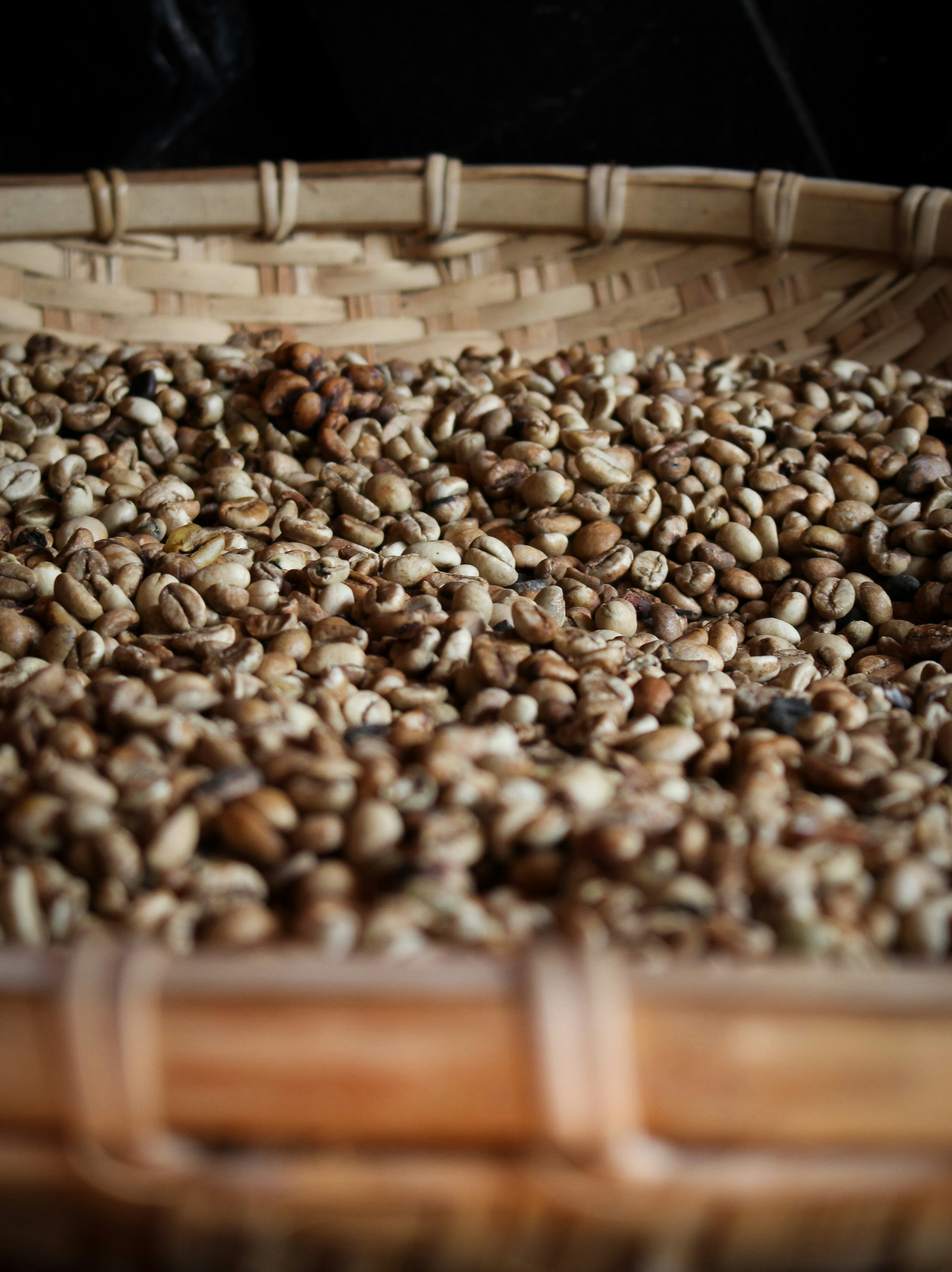 Coffee beans in a woven basket